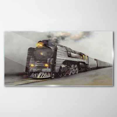 Glas foto Een stoomlocomotief op weg naar het verleden