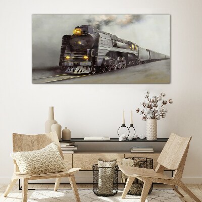 Glas foto Een stoomlocomotief op weg naar het verleden