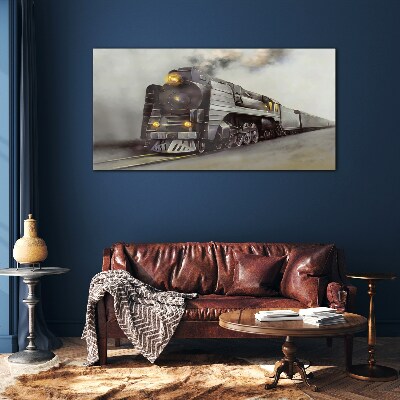 Glas foto Een stoomlocomotief op weg naar het verleden