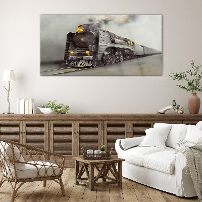 Glas foto Een stoomlocomotief op weg naar het verleden