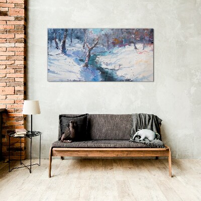 Glas foto Winterlandschap met een rivier