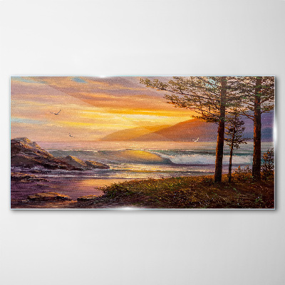 Schilderij op glas Zonsondergang over de kust