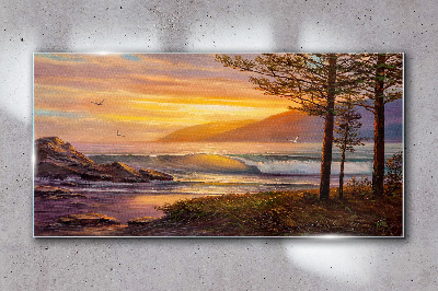 Schilderij op glas Zonsondergang over de kust