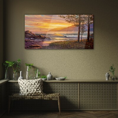 Schilderij op glas Zonsondergang over de kust