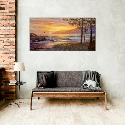 Schilderij op glas Zonsondergang over de kust