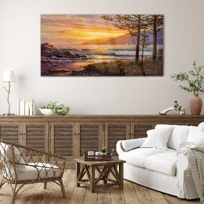 Schilderij op glas Zonsondergang over de kust