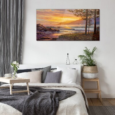 Schilderij op glas Zonsondergang over de kust