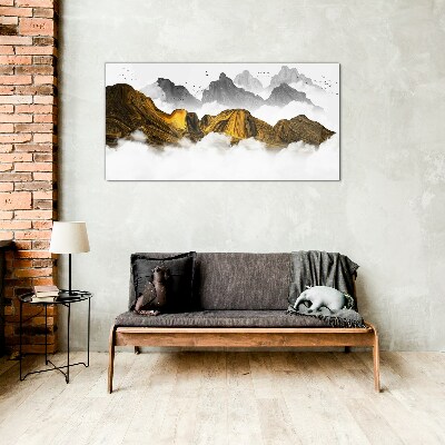 Schilderij op glas Gouden bergen in de wolken