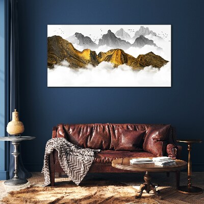 Schilderij op glas Gouden bergen in de wolken