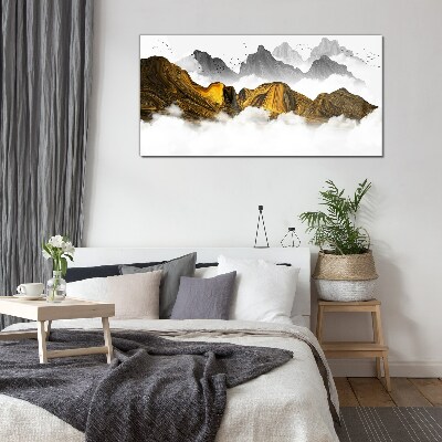 Schilderij op glas Gouden bergen in de wolken