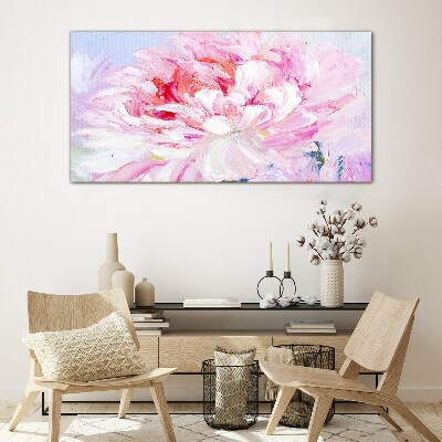 Foto op glas Roze pioenroos met een delicate gloed