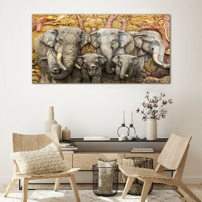 Glas foto Een olifantenfamilie in een boslandschap