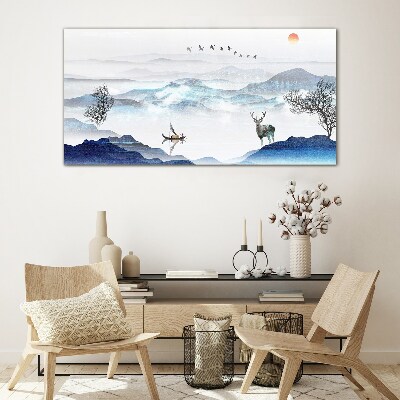 Schilderij op glas Een vredig berglandschap met een hert