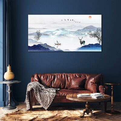 Schilderij op glas Een vredig berglandschap met een hert