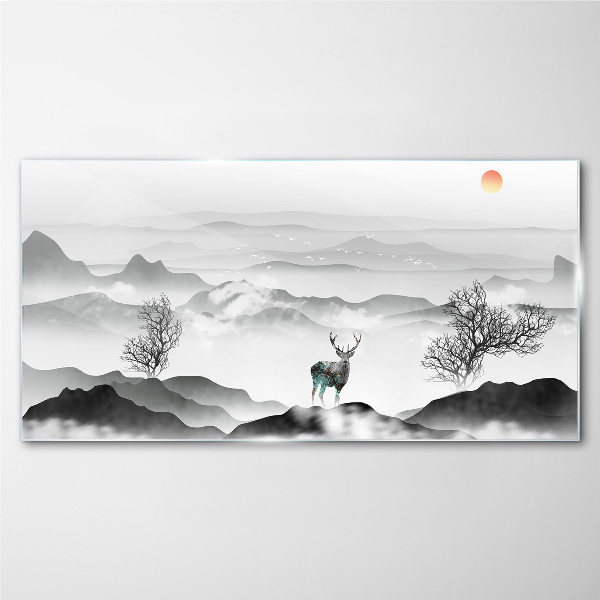 Foto op glas Een vredig landschap met een hert