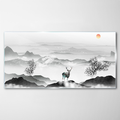 Foto op glas Een vredig landschap met een hert