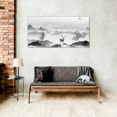 Foto op glas Een vredig landschap met een hert