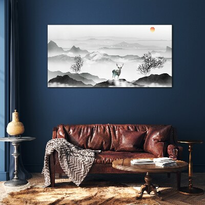 Foto op glas Een vredig landschap met een hert