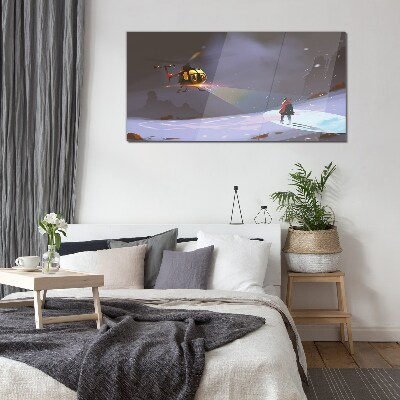 Foto op glas Helikopter in een berglandschap