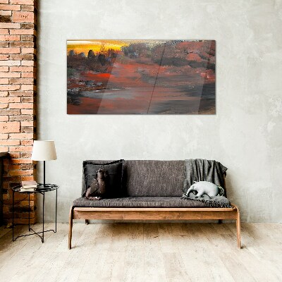 Foto op glas Zonsondergang boven een vulkanisch landschap