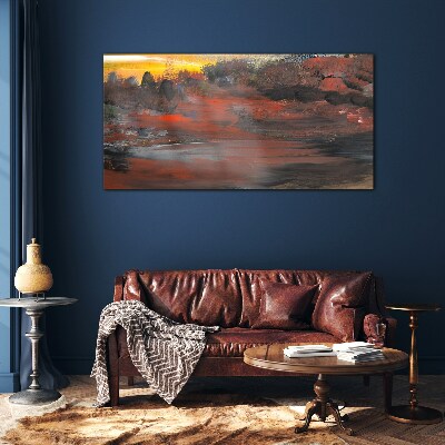 Foto op glas Zonsondergang boven een vulkanisch landschap