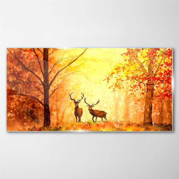 Schilderij op glas Herfstbijeenkomst van herten