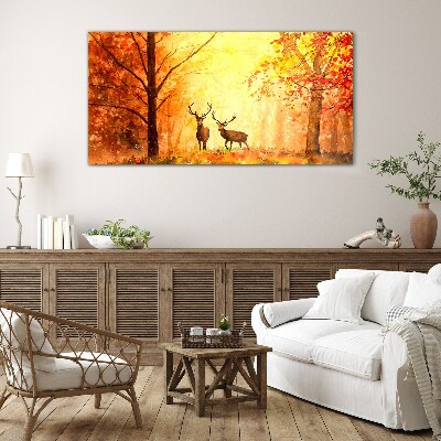 Schilderij op glas Herfstbijeenkomst van herten