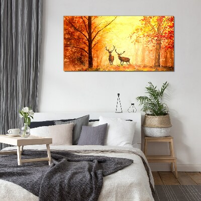 Schilderij op glas Herfstbijeenkomst van herten