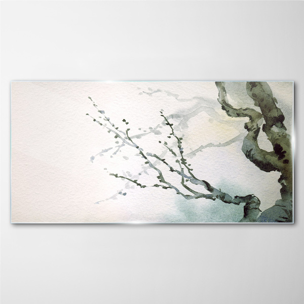 Foto op glas Delicate takken in aquarel