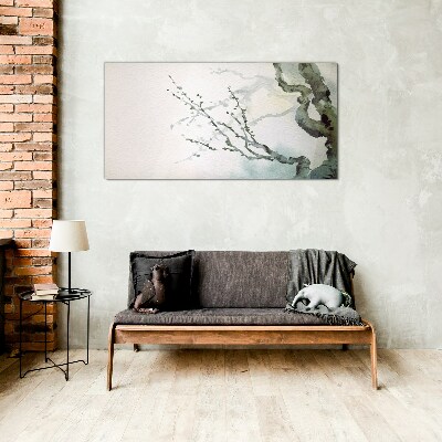 Foto op glas Delicate takken in aquarel