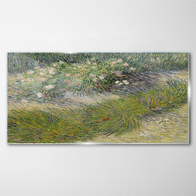 Foto op glas Bloemen in het gras