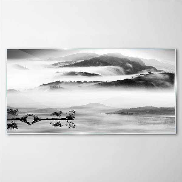 Glas foto Mistig bergpanorama