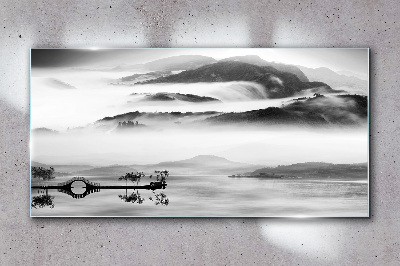 Glas foto Mistig bergpanorama