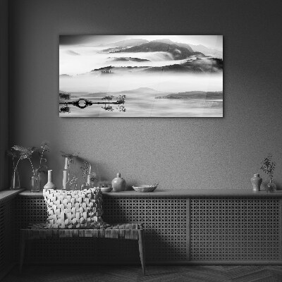 Glas foto Mistig bergpanorama
