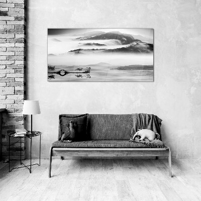 Glas foto Mistig bergpanorama