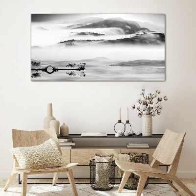 Glas foto Mistig bergpanorama