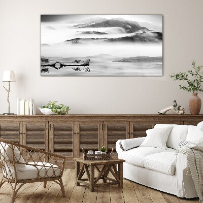 Glas foto Mistig bergpanorama