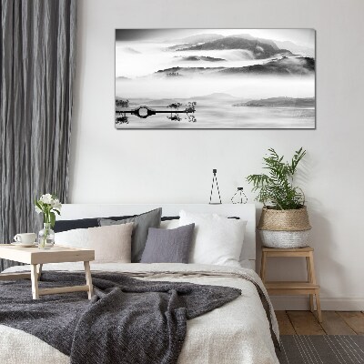 Glas foto Mistig bergpanorama