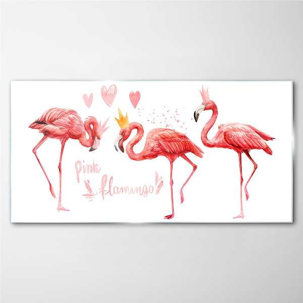Glas foto Roze flamingo's met kronen