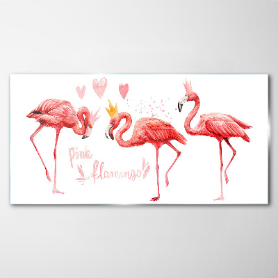 Glas foto Roze flamingo's met kronen