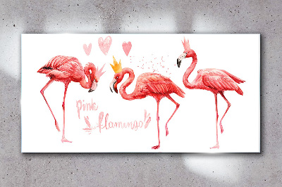 Glas foto Roze flamingo's met kronen