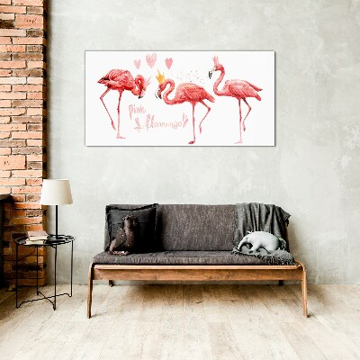 Glas foto Roze flamingo's met kronen