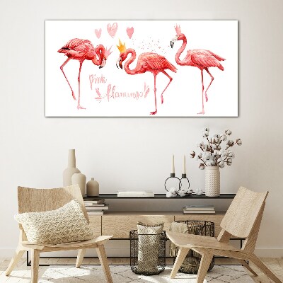 Glas foto Roze flamingo's met kronen