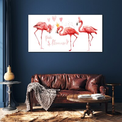 Glas foto Roze flamingo's met kronen