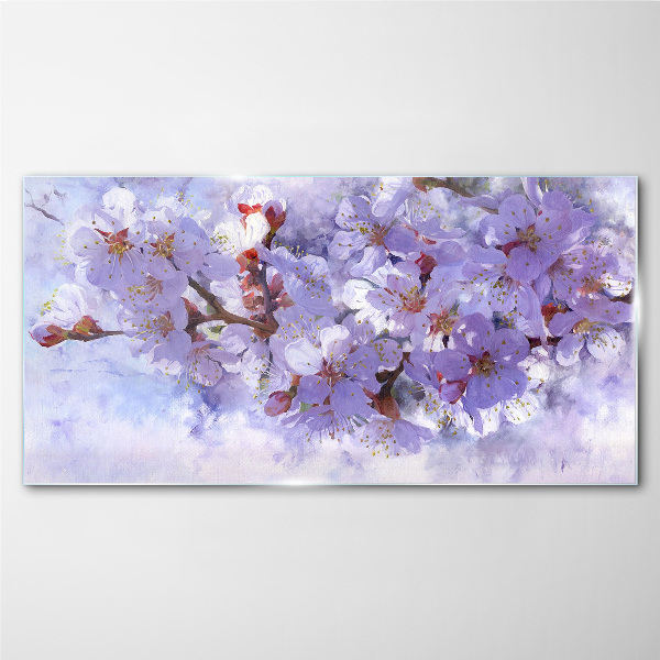 Schilderij op glas Bloemengenot in tinten paars