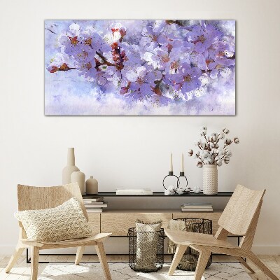 Schilderij op glas Bloemengenot in tinten paars