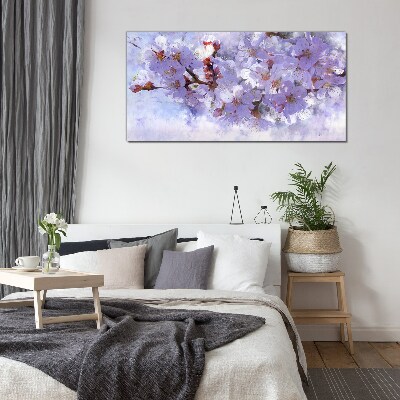 Schilderij op glas Bloemengenot in tinten paars