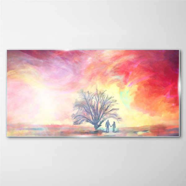 Foto op glas Romantische zonsondergang onder de boom