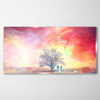 Foto op glas Romantische zonsondergang onder de boom