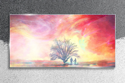 Foto op glas Romantische zonsondergang onder de boom